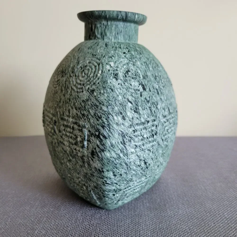 Unique Textured Decorative Art Glass Vase Triangle Textured Medium Over Glass